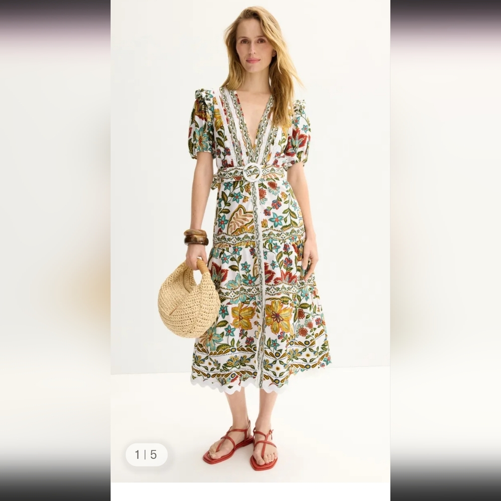 FARM Rio Multicolor Floral Midi Dress FARM RIO BOTANICALS COTTON MIDI DRESS
